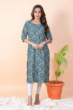 Load image into Gallery viewer, Shruti Dark Cyan Floral Abstract Kurti
