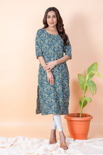 Load image into Gallery viewer, Shruti Dark Cyan Floral Abstract Kurti
