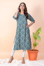 Load image into Gallery viewer, Shruti Dark Cyan Floral Abstract Kurti

