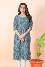 Load image into Gallery viewer, Shruti Dark Cyan Floral Abstract Kurti
