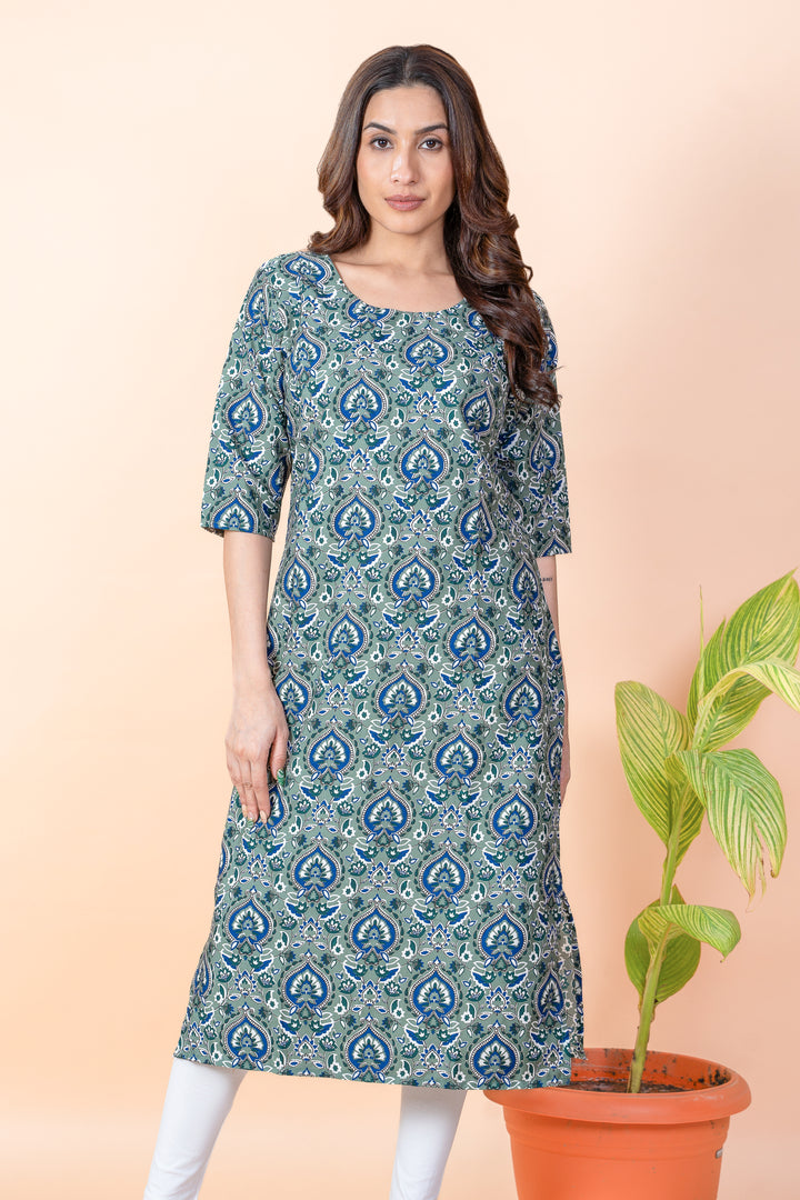 Shruti Dark Cyan Floral Abstract Kurti