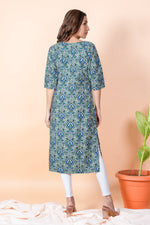 Load image into Gallery viewer, Shruti Dark Cyan Floral Abstract Kurti
