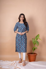 Load image into Gallery viewer, Neha Blue Floral Abstract Kurti
