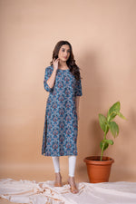 Load image into Gallery viewer, Neha Blue Floral Abstract Kurti
