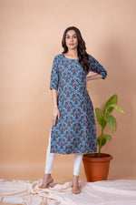 Load image into Gallery viewer, Neha Blue Floral Abstract Kurti
