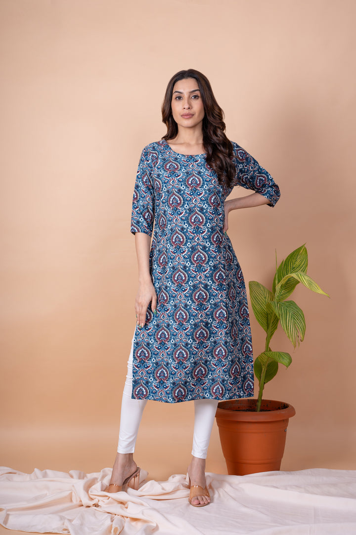 Neha Blue Floral Abstract Kurti