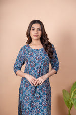 Load image into Gallery viewer, Neha Blue Floral Abstract Kurti
