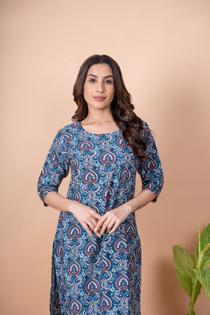Neha Blue Floral Abstract Kurti