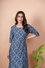 Load image into Gallery viewer, Neha Blue Floral Abstract Kurti
