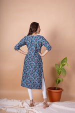Load image into Gallery viewer, Neha Blue Floral Abstract Kurti
