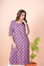 Load image into Gallery viewer, Lata Wine Pink Block Print Kurti
