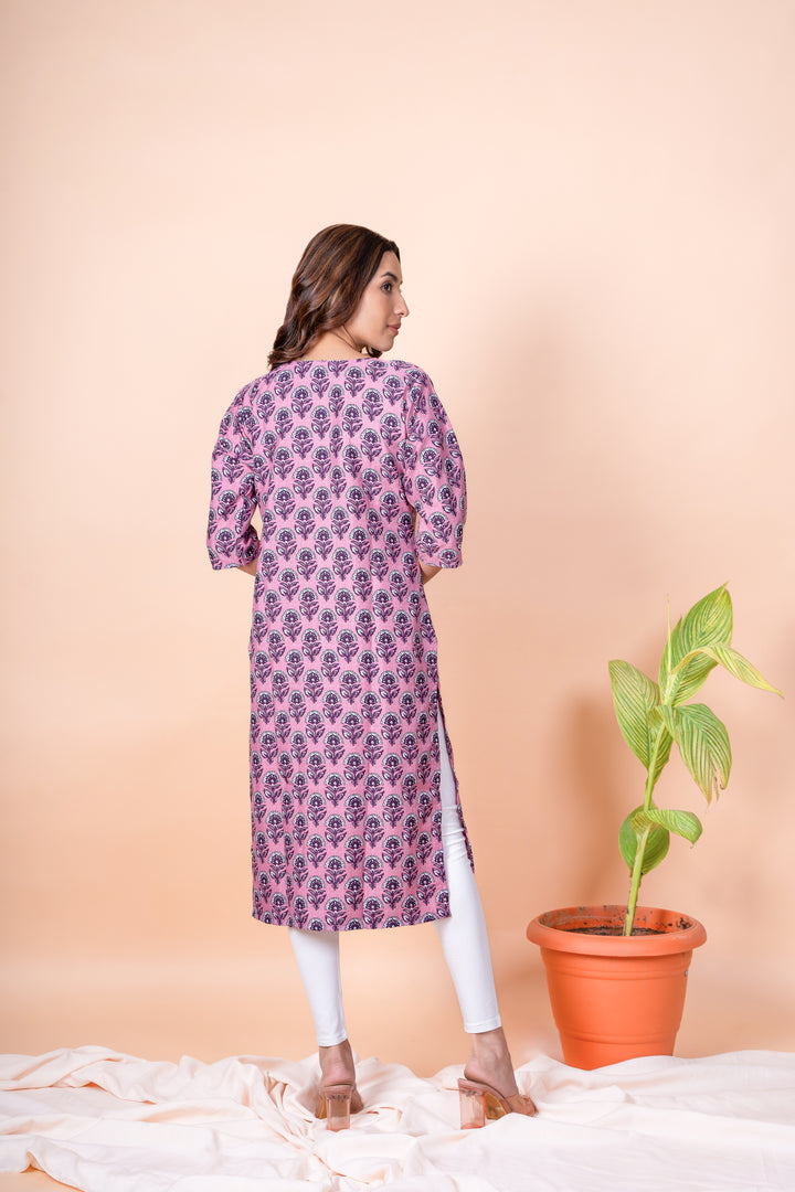Lata Wine Pink Block Print Kurti