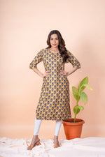Load image into Gallery viewer, Saanvi Yellow Block Print Kurti
