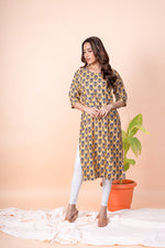 Load image into Gallery viewer, Saanvi Yellow Block Print Kurti
