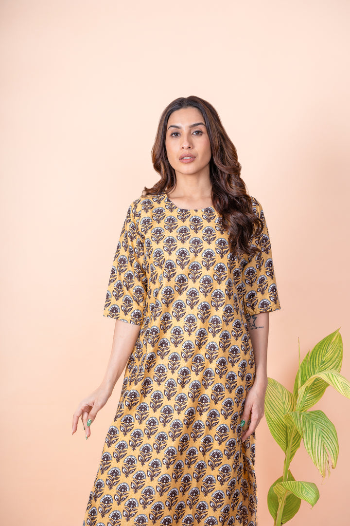 Saanvi Yellow Block Print Kurti