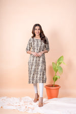 Load image into Gallery viewer, Yamuna Beige Ikat Print Kurti
