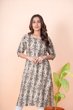 Load image into Gallery viewer, Yamuna Beige Ikat Print Kurti
