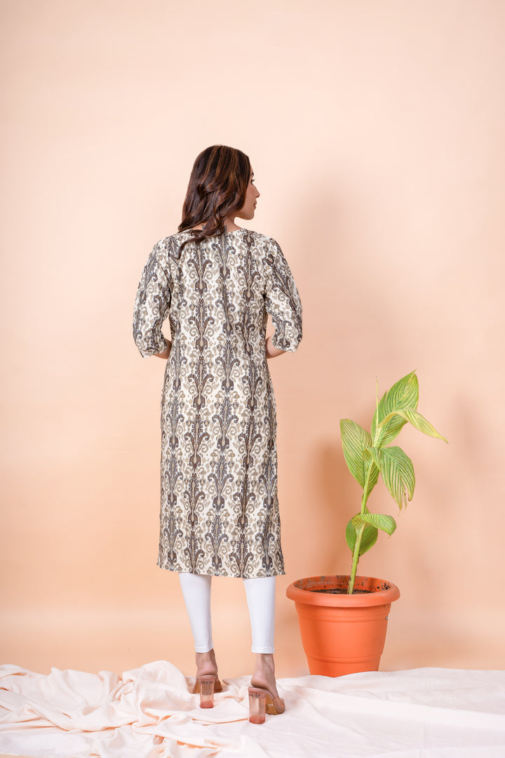 Yamuna Beige Ikat Print Kurti