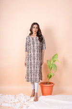 Load image into Gallery viewer, Chitra Beige Ikat Kurti
