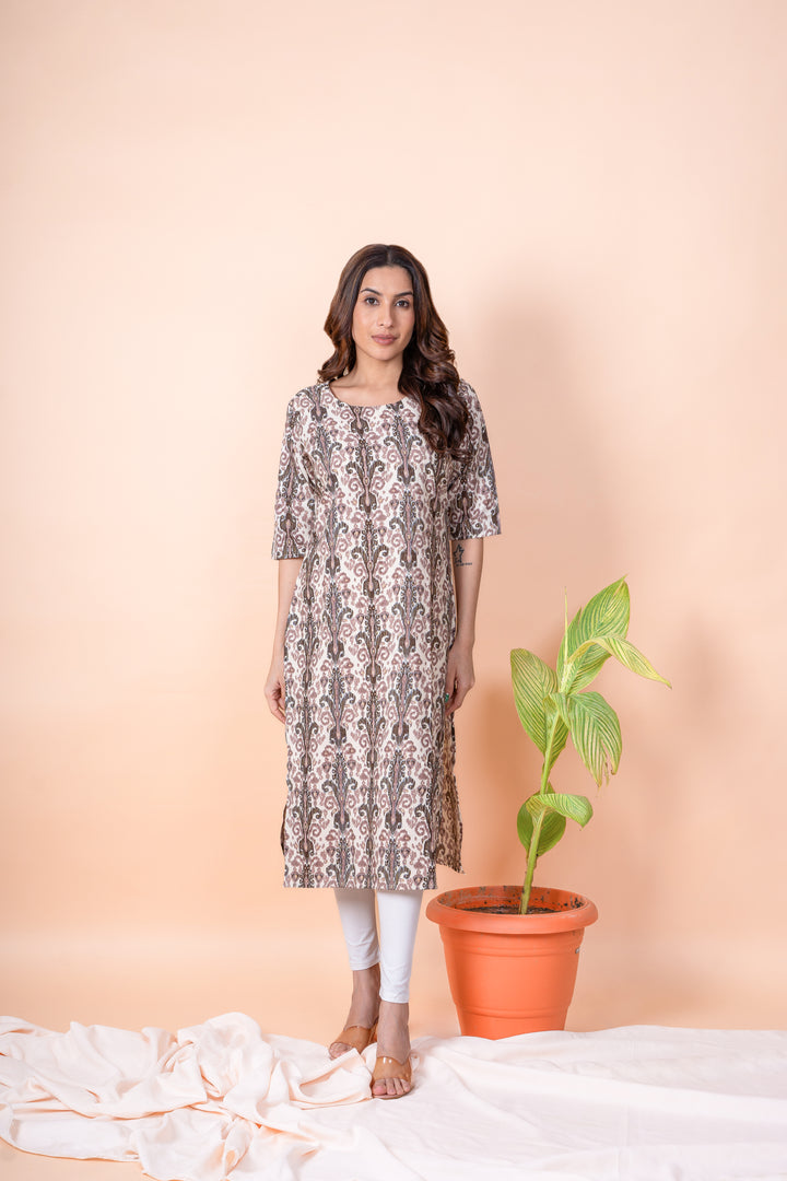 Chitra Beige Ikat Kurti