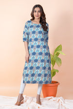 Load image into Gallery viewer, Gauri Blue Abstract Block Print Kurti
