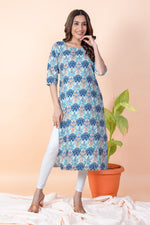 Load image into Gallery viewer, Gauri Blue Abstract Block Print Kurti
