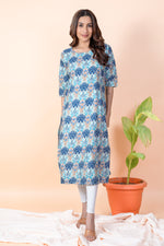 Load image into Gallery viewer, Gauri Blue Abstract Block Print Kurti
