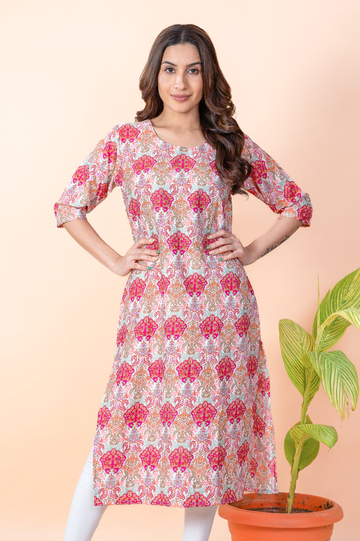 Indira Multicolor Abstract Block Print Kurti