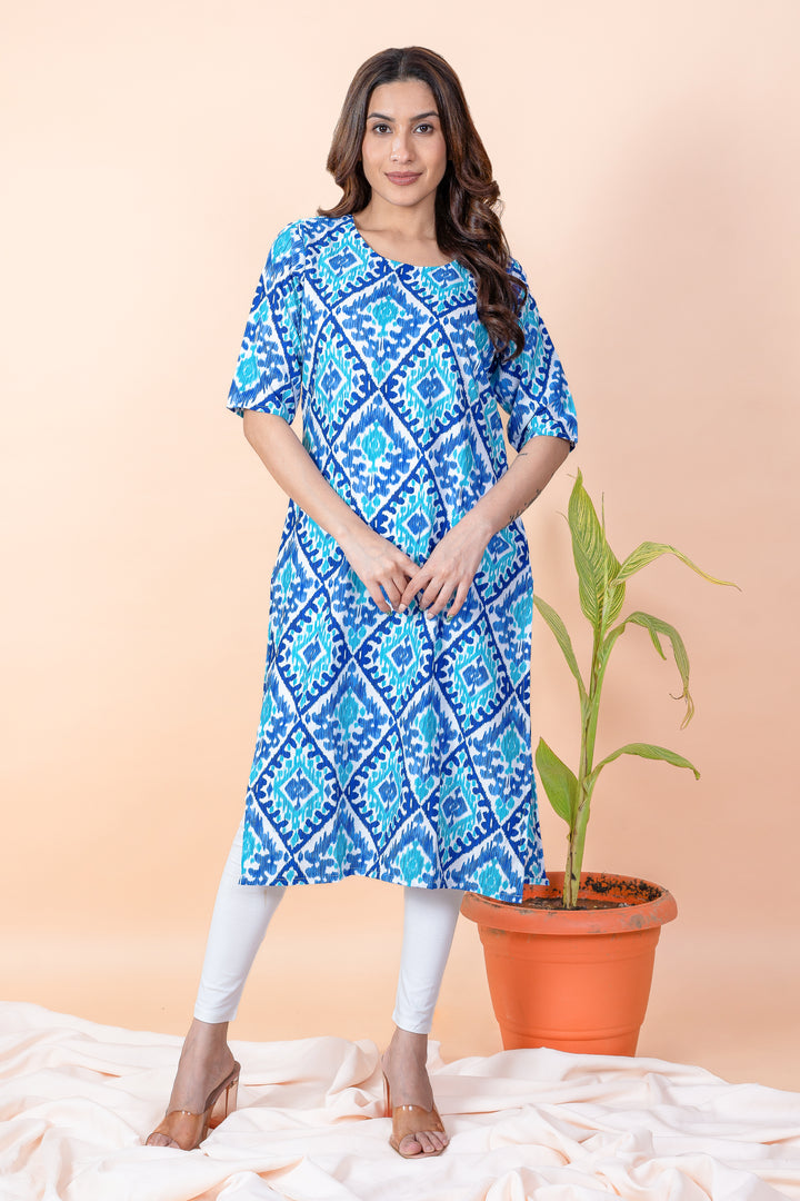 Jaya Blue Block Ikat Kurti