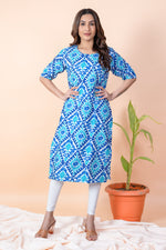 Load image into Gallery viewer, Jaya Blue Block Ikat Kurti
