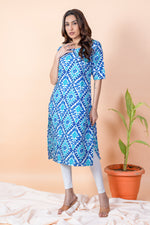 Load image into Gallery viewer, Jaya Blue Block Ikat Kurti
