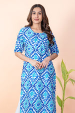 Load image into Gallery viewer, Jaya Blue Block Ikat Kurti
