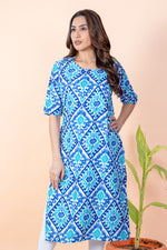 Load image into Gallery viewer, Jaya Blue Block Ikat Kurti
