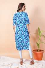 Load image into Gallery viewer, Jaya Blue Block Ikat Kurti
