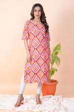 Load image into Gallery viewer, Kamini Orange Red Ikat Kurti
