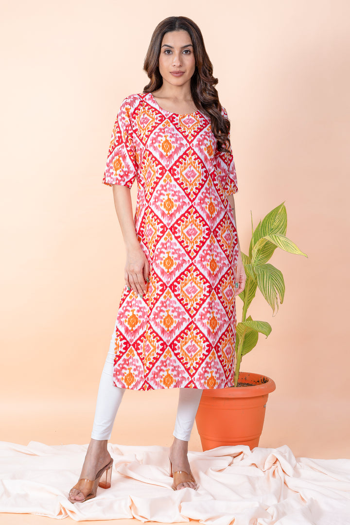 Kamini Orange Red Ikat Kurti