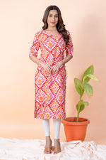 Load image into Gallery viewer, Kamini Orange Red Ikat Kurti
