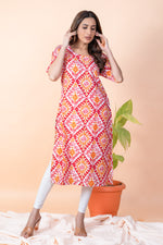 Load image into Gallery viewer, Kamini Orange Red Ikat Kurti
