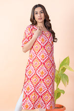 Load image into Gallery viewer, Kamini Orange Red Ikat Kurti
