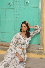 Load image into Gallery viewer, White and grey skirt and top set
