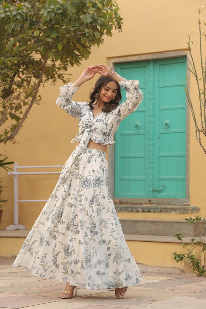 White and grey skirt and top set