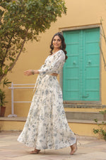 Load image into Gallery viewer, White and grey skirt and top set
