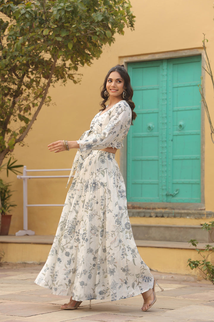 White and grey skirt and top set