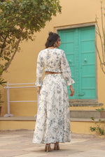 Load image into Gallery viewer, White and grey skirt and top set
