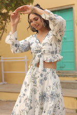 Load image into Gallery viewer, White and grey skirt and top set
