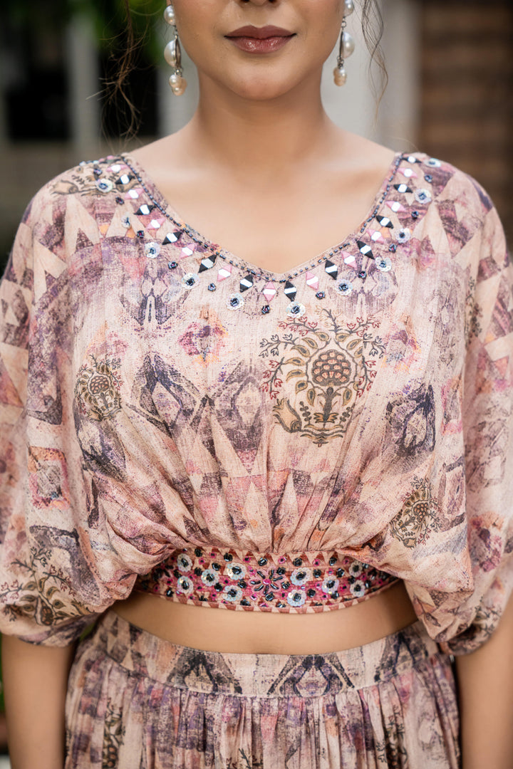Pink muslin 2-piece skirt and top set