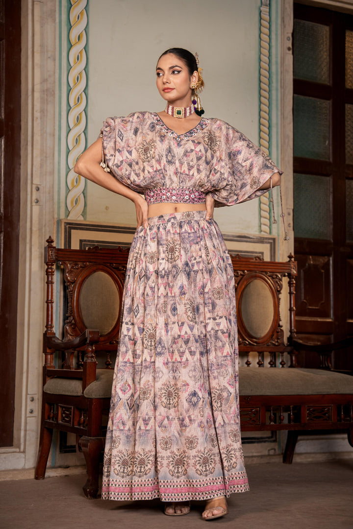 Pink muslin 2-piece skirt and top set