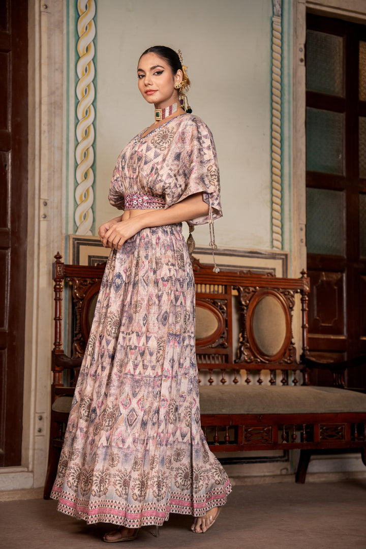 Pink muslin 2-piece skirt and top set