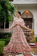 Load image into Gallery viewer, Pink muslin 2-piece skirt and top set
