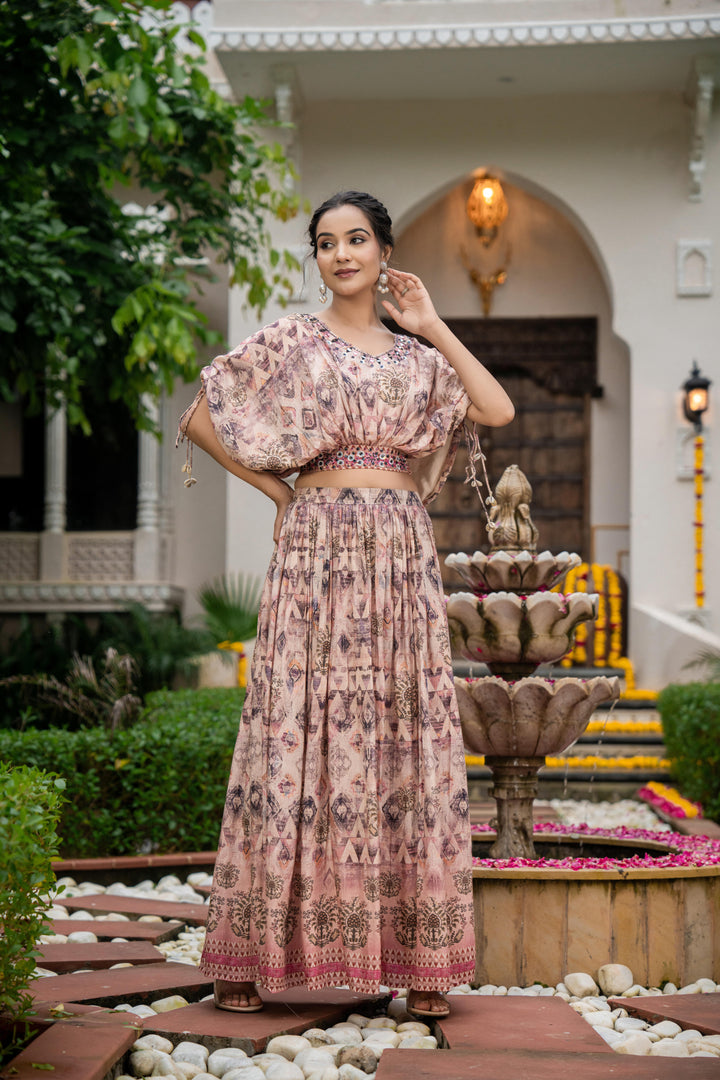 Pink muslin 2-piece skirt and top set